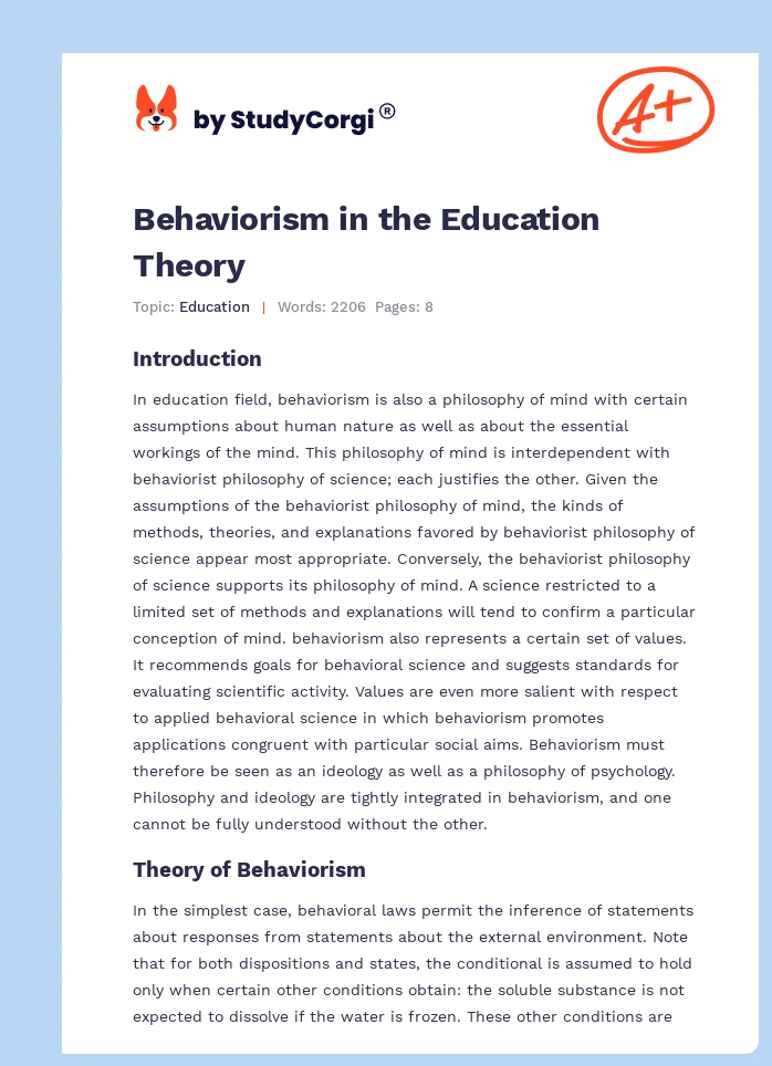 Behaviorism in the Education Theory. Page 1