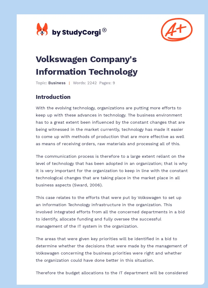 Volkswagen Company's Information Technology. Page 1