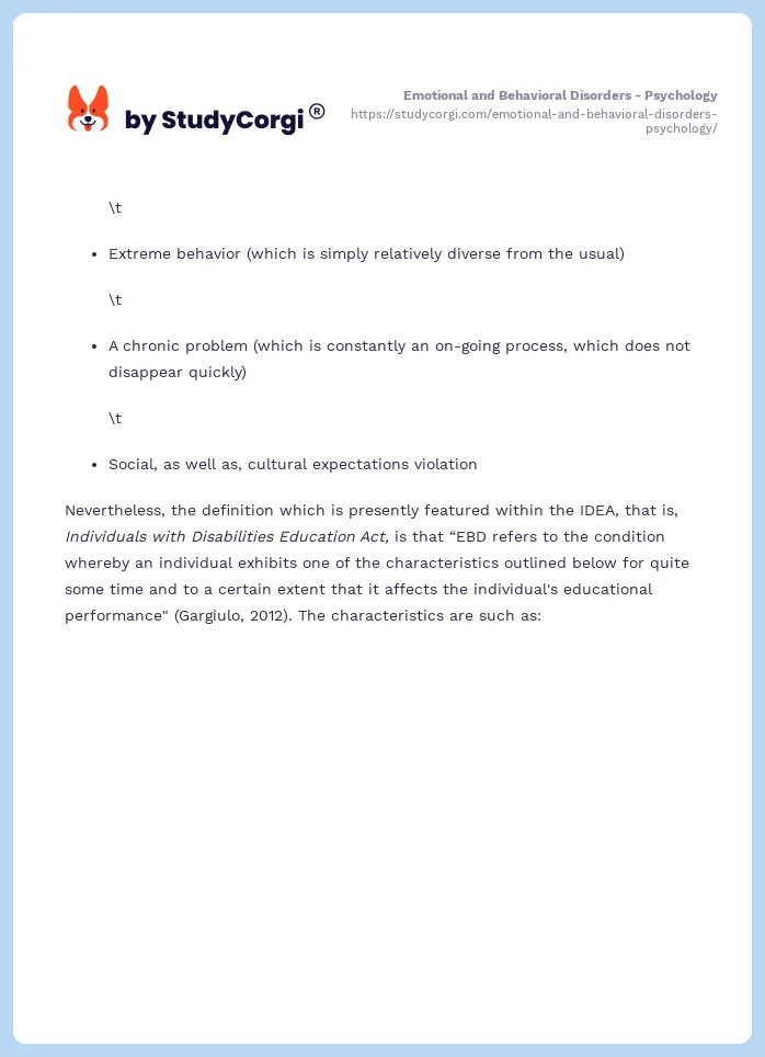 Emotional and Behavioral Disorders - Psychology. Page 2