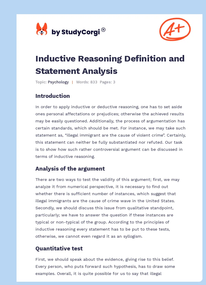 Inductive Reasoning Definition and Statement Analysis. Page 1