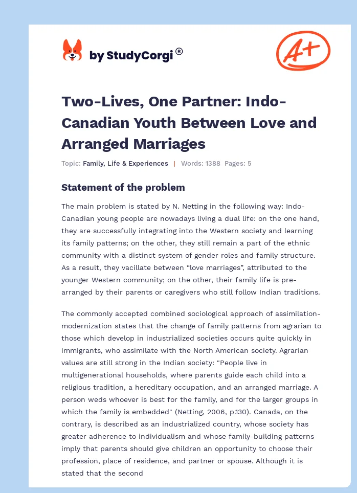 Two-Lives, One Partner: Indo-Canadian Youth Between Love and Arranged Marriages. Page 1