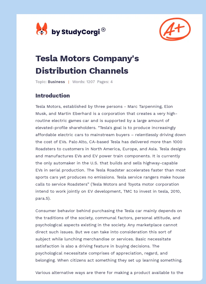 Tesla Motors Company's Distribution Channels. Page 1