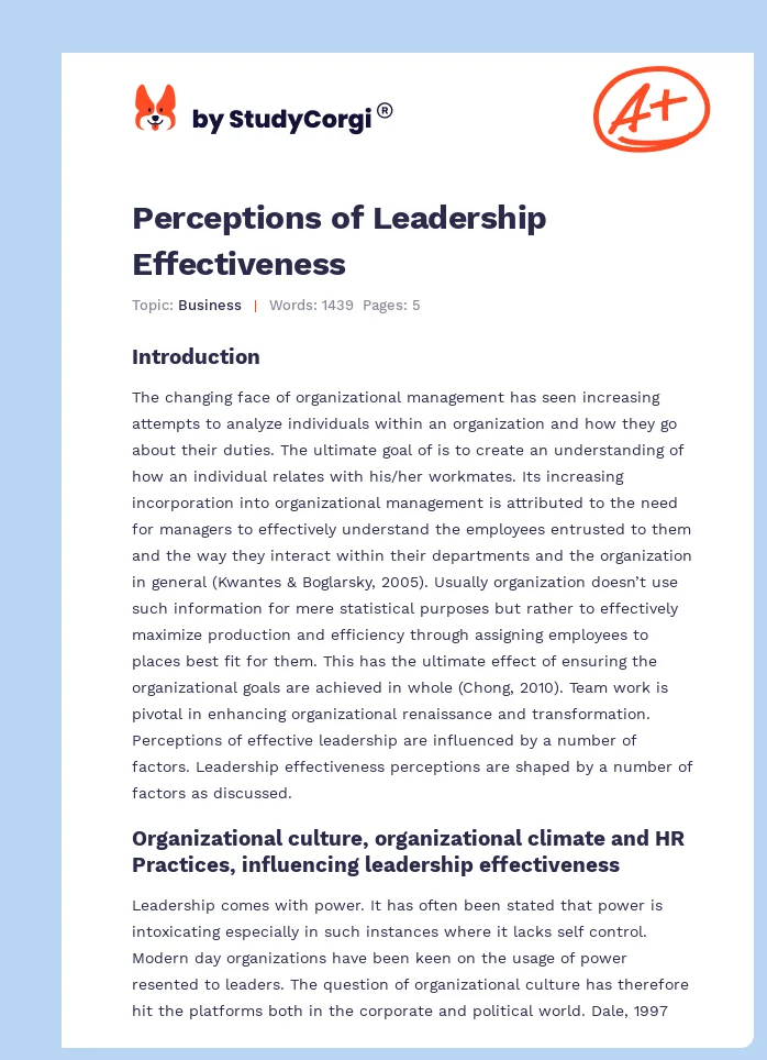 Perceptions of Leadership Effectiveness. Page 1