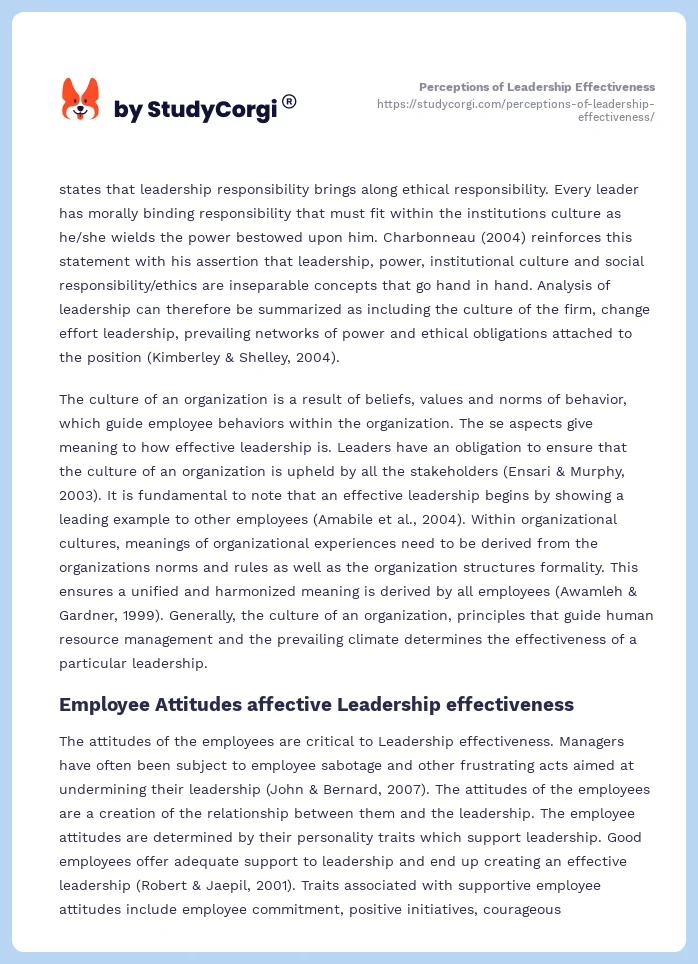 Perceptions of Leadership Effectiveness. Page 2