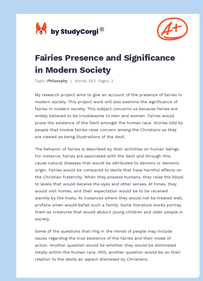 Fairies Presence and Significance in Modern Society. Page 1