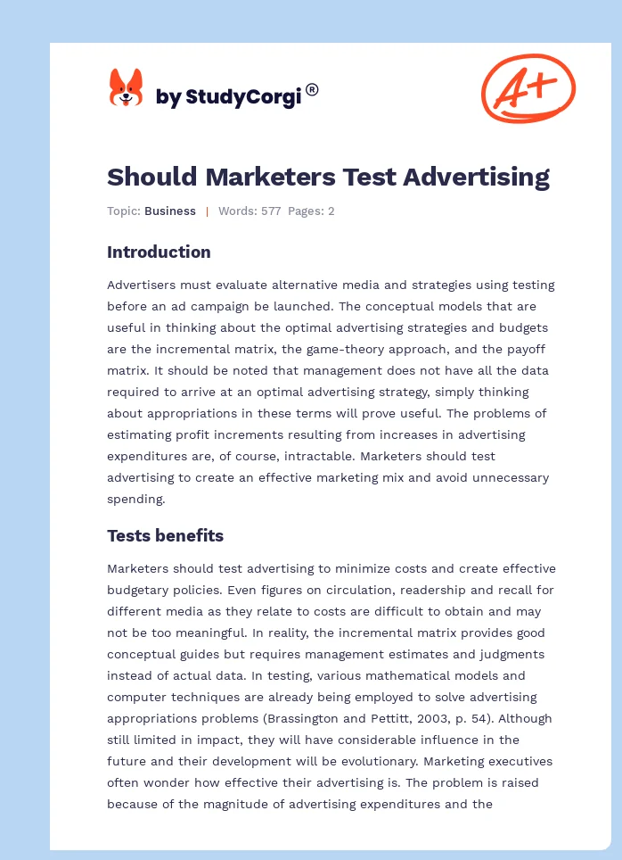 Should Marketers Test Advertising. Page 1