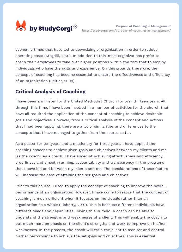 Purpose of Coaching in Management. Page 2