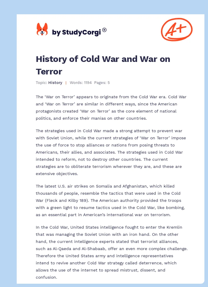 History of Cold War and War on Terror. Page 1