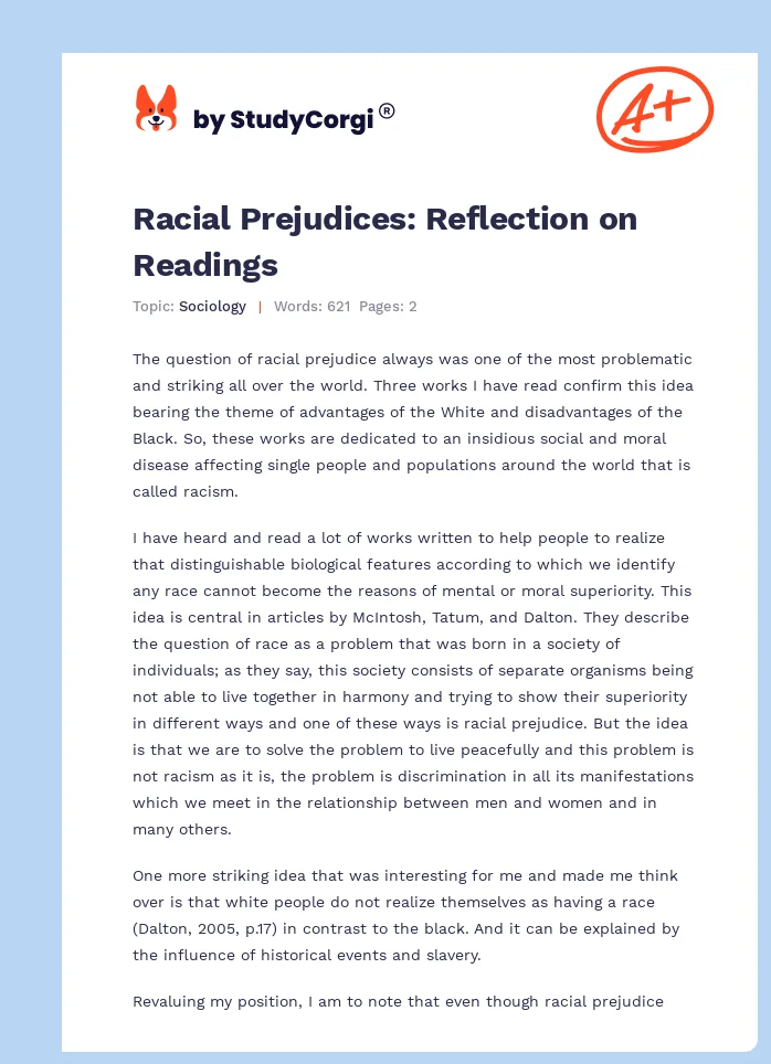 Racial Prejudices: Reflection on Readings. Page 1