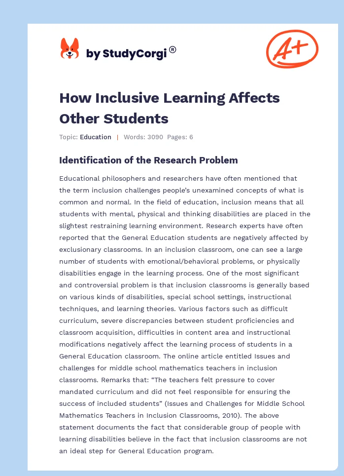 How Inclusive Learning Affects Other Students. Page 1