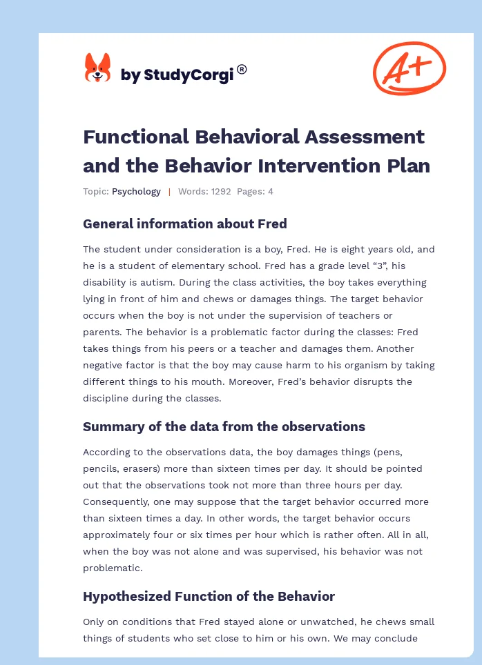 Functional Behavioral Assessment and the Behavior Intervention Plan. Page 1
