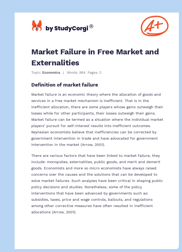 Market Failure in Free Market and Externalities. Page 1
