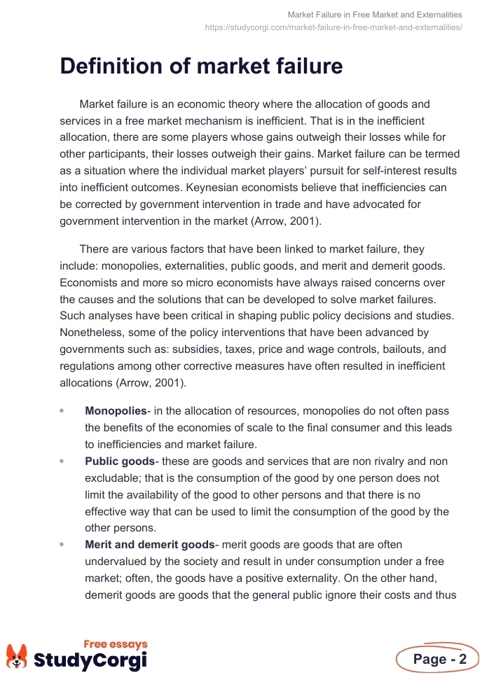 Market Failure in Free Market and Externalities. Page 2