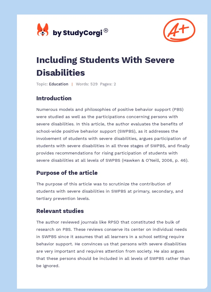 Including Students With Severe Disabilities. Page 1