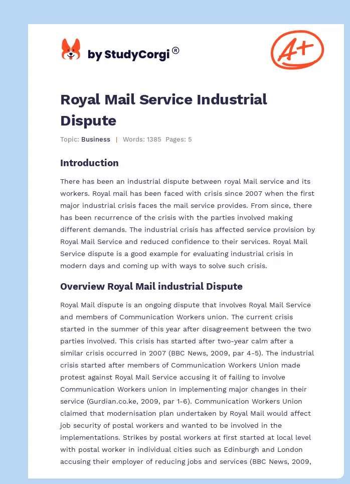 Royal Mail Service Industrial Dispute. Page 1