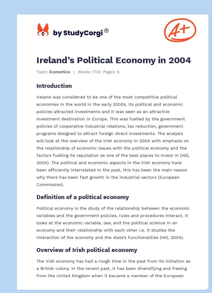Ireland’s Political Economy in 2004. Page 1