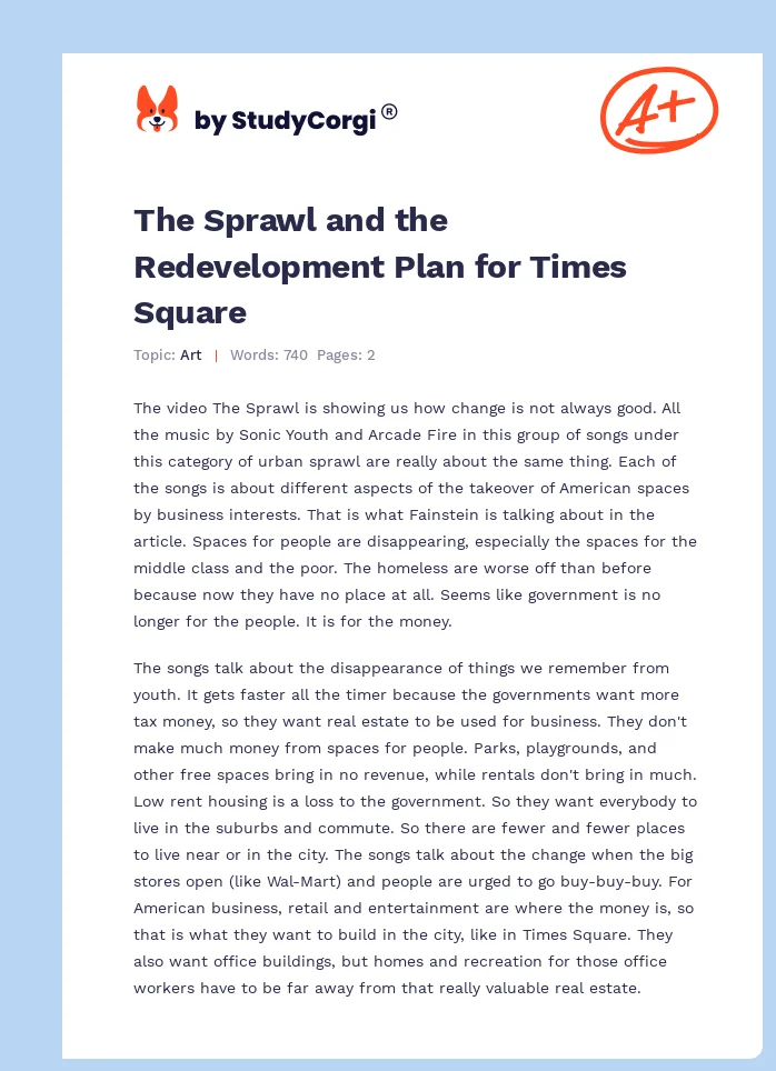 The Sprawl and the Redevelopment Plan for Times Square. Page 1