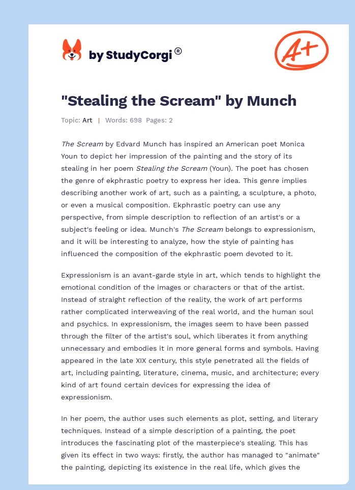 "Stealing the Scream" by Munch. Page 1