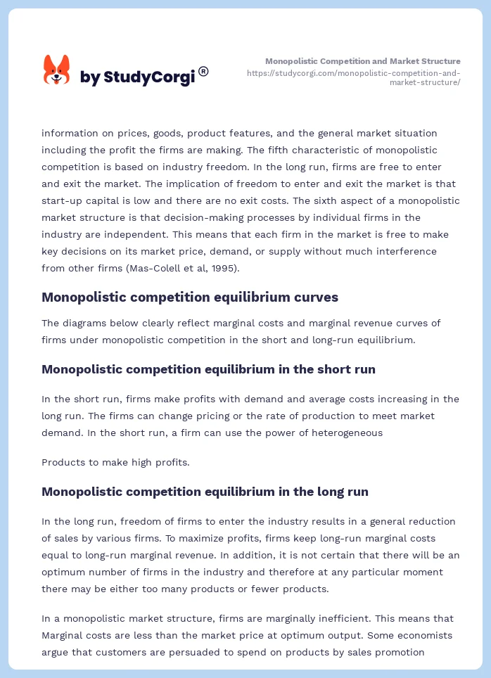 Monopolistic Competition and Market Structure. Page 2