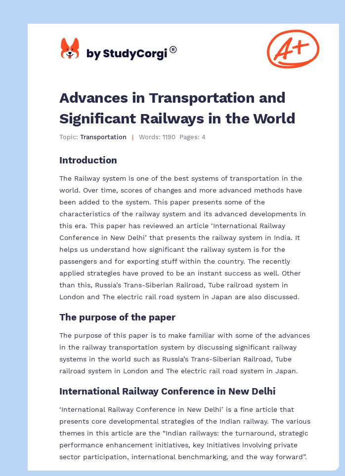 Advances in Transportation and Significant Railways in the World. Page 1
