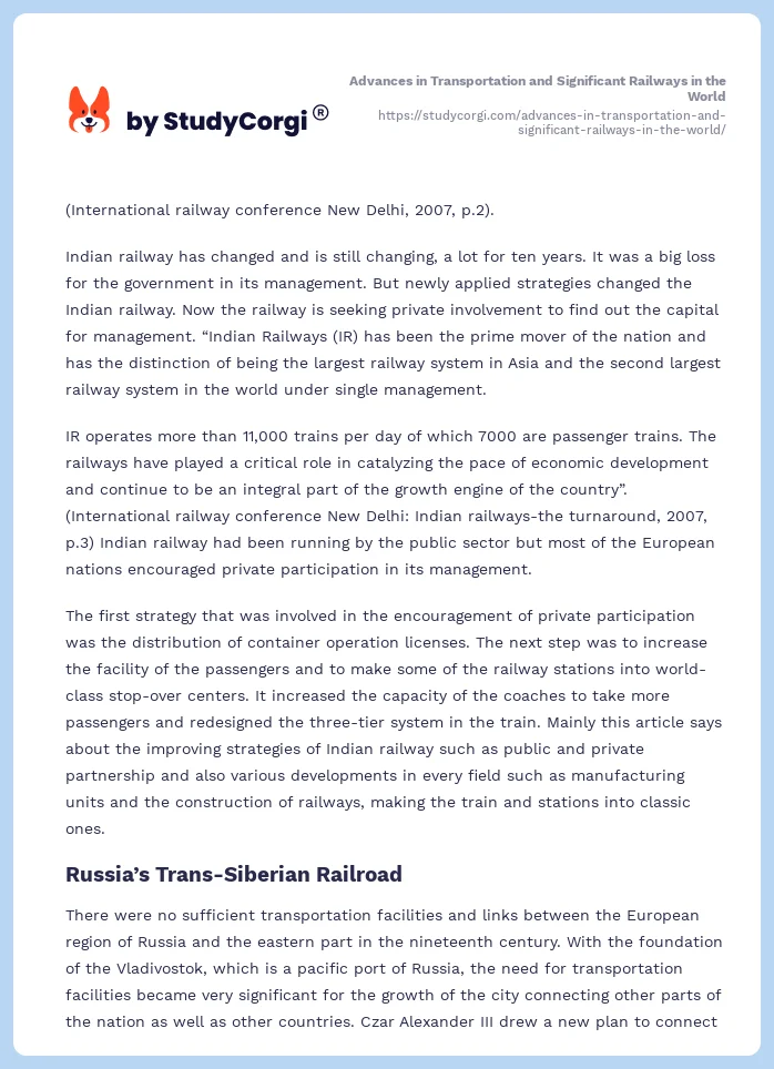 Advances in Transportation and Significant Railways in the World. Page 2