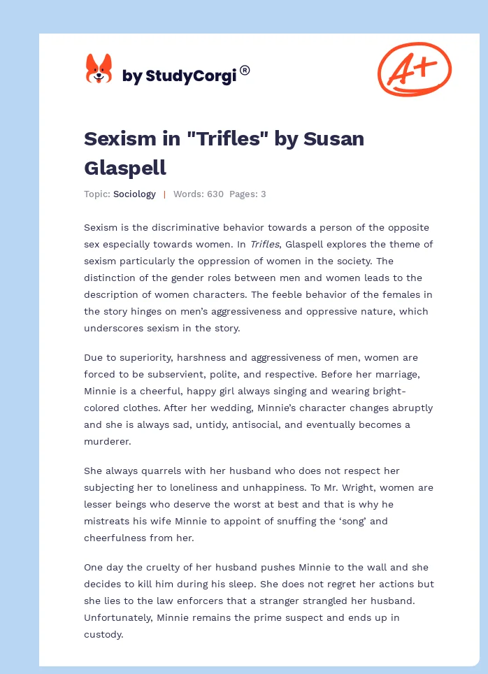 Sexism in "Trifles" by Susan Glaspell. Page 1