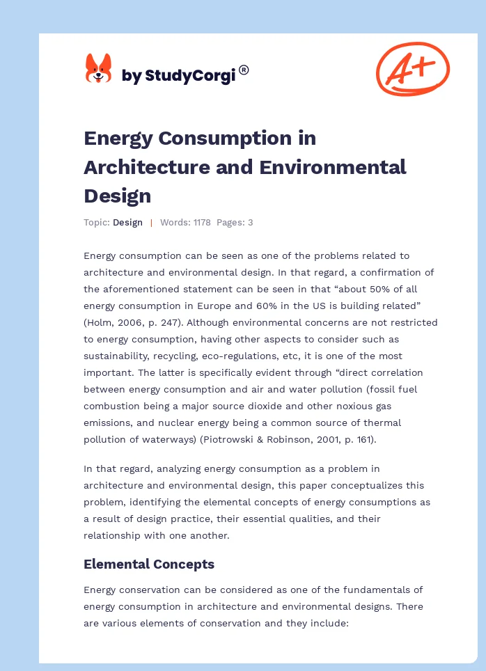 Energy Consumption in Architecture and Environmental Design. Page 1