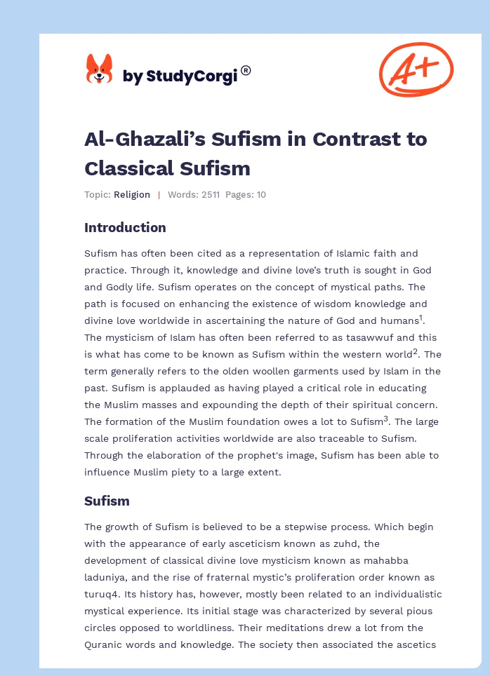 Al-Ghazali’s Sufism in Contrast to Classical Sufism. Page 1