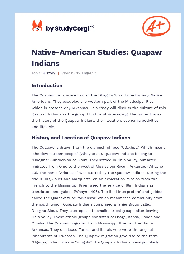Native-American Studies: Quapaw Indians. Page 1