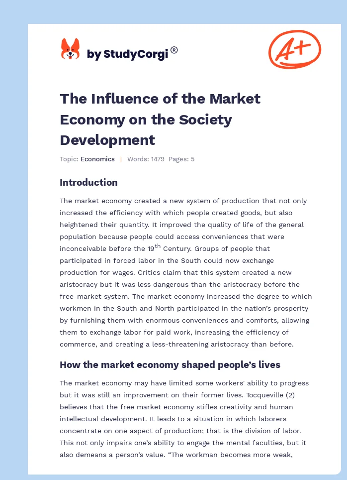 The Influence of the Market Economy on the Society Development. Page 1