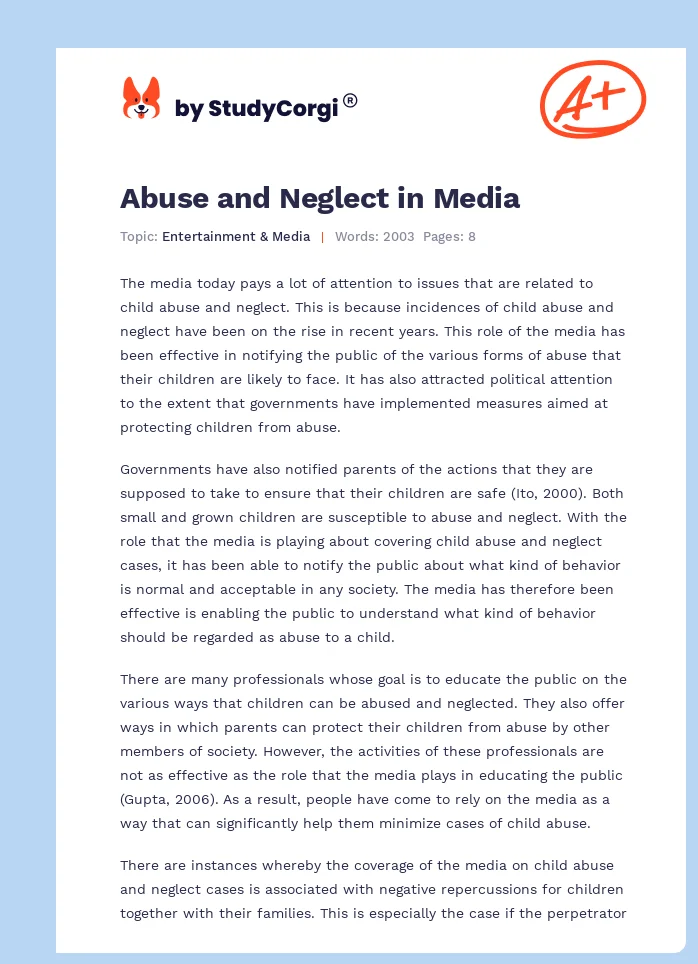 Abuse and Neglect in Media. Page 1