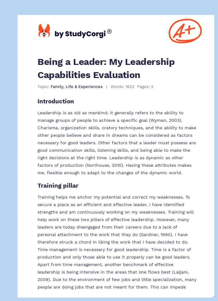Being a Leader: My Leadership Capabilities Evaluation. Page 1