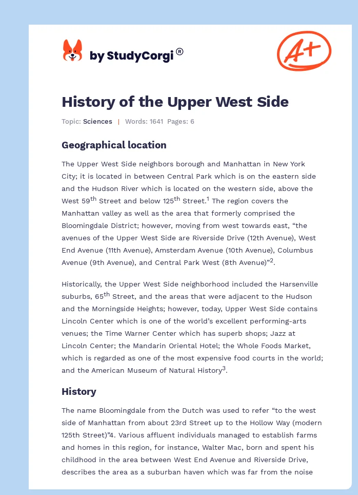History of the Upper West Side. Page 1