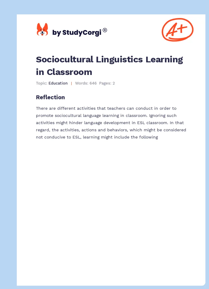 Sociocultural Linguistics Learning in Classroom. Page 1