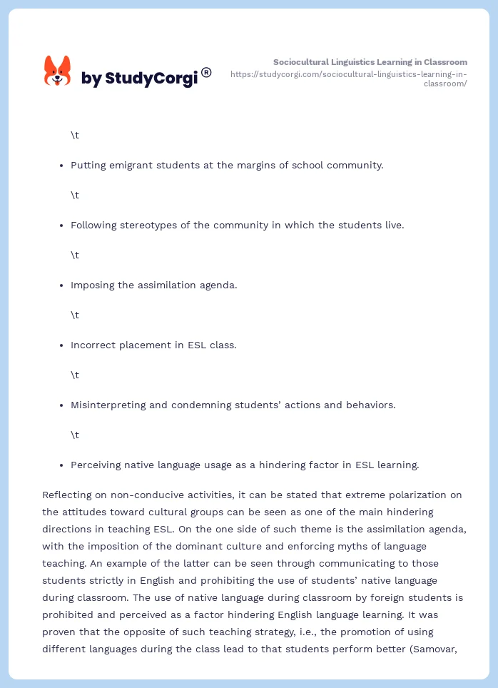 Sociocultural Linguistics Learning in Classroom. Page 2