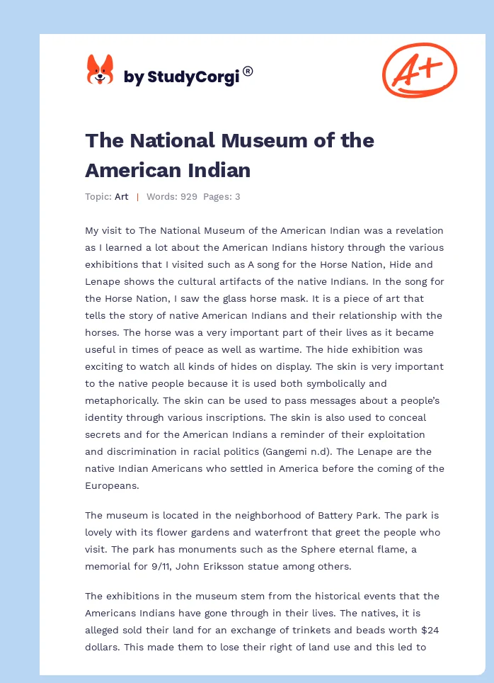 The National Museum of the American Indian. Page 1