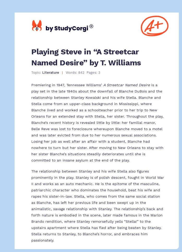 Playing Steve in “A Streetcar Named Desire” by T. Williams. Page 1