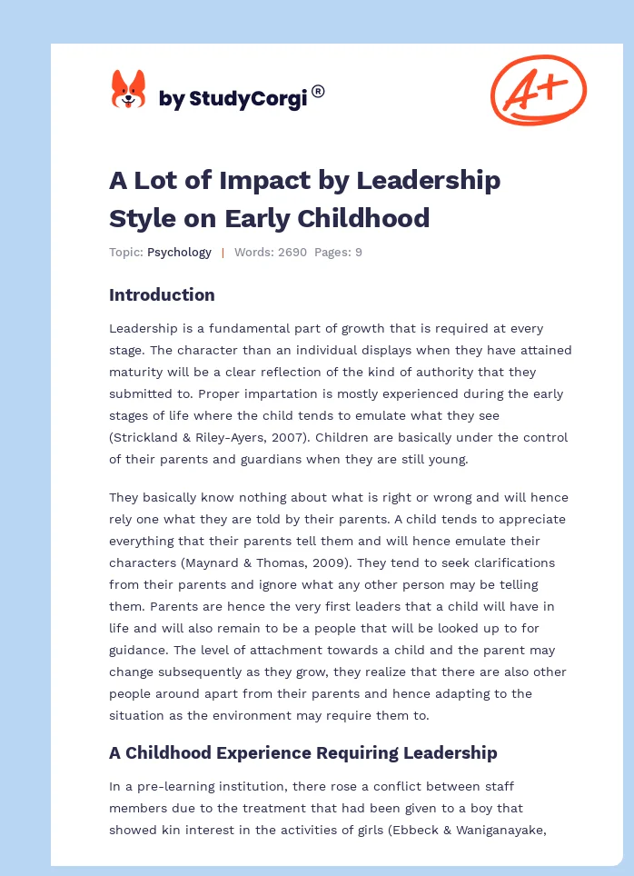 A Lot of Impact by Leadership Style on Early Childhood. Page 1