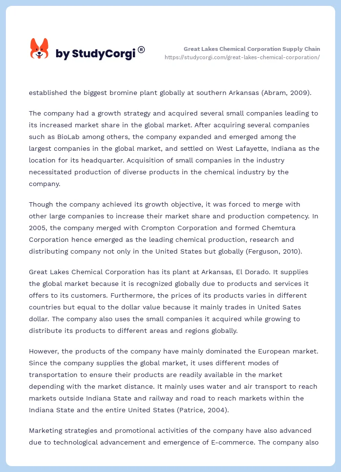 Great Lakes Chemical Corporation Supply Chain. Page 2