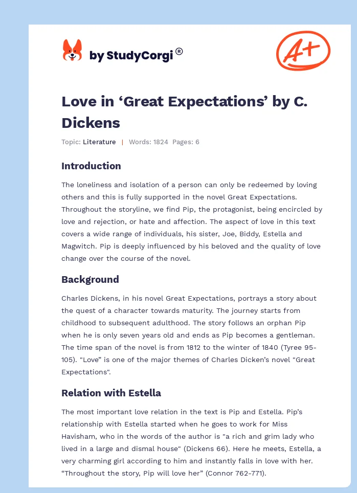Love in ‘Great Expectations’ by C. Dickens. Page 1