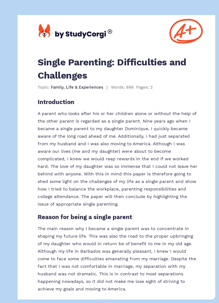 Single Parenting: Difficulties and Challenges. Page 1