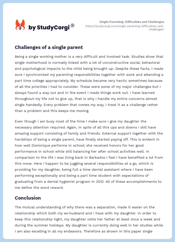 Single Parenting: Difficulties and Challenges. Page 2