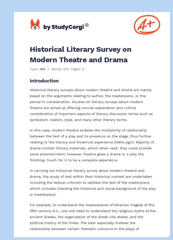 Historical Literary Survey on Modern Theatre and Drama. Page 1
