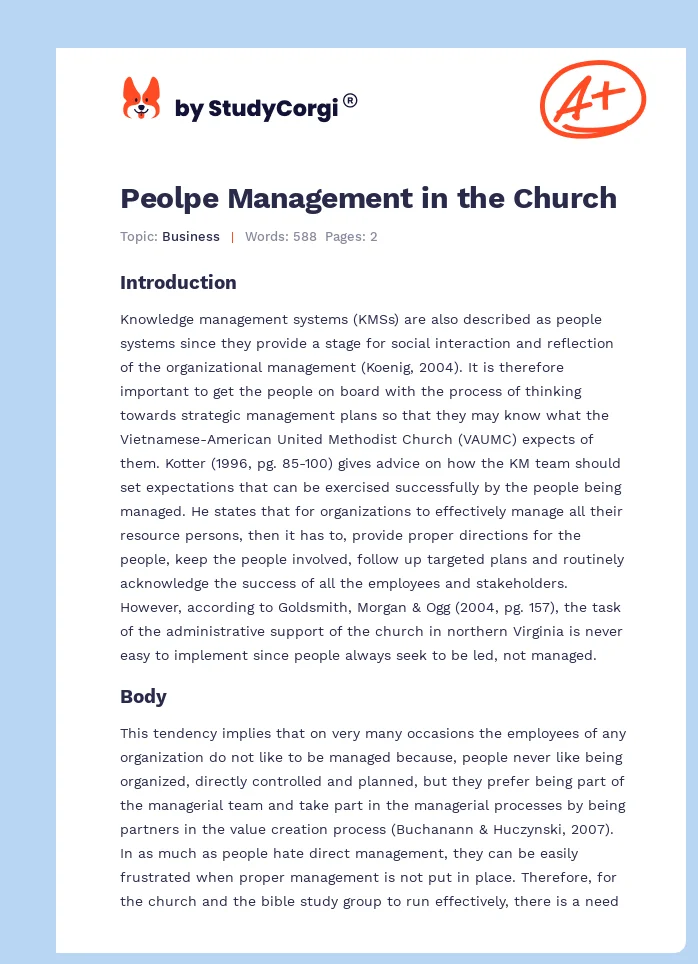 Peolpe Management in the Church. Page 1