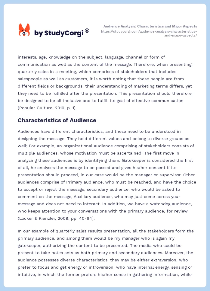 Audience Analysis: Characteristics and Major Aspects. Page 2