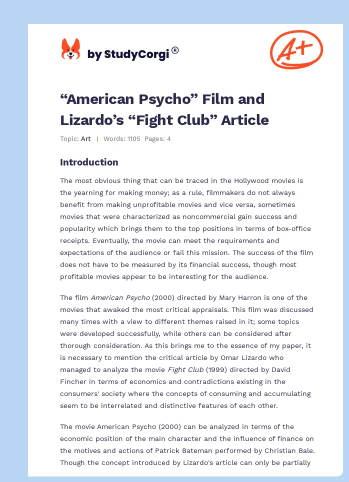 “American Psycho” Film and Lizardo’s “Fight Club” Article. Page 1