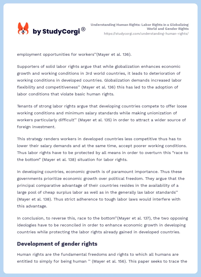 Understanding Human Rights: Labor Rights in a Globalizing World and Gender Rights. Page 2