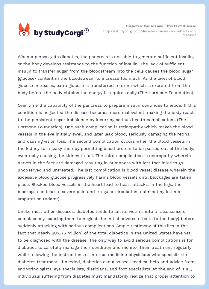 Diabetes: Causes and Effects of Disease. Page 2