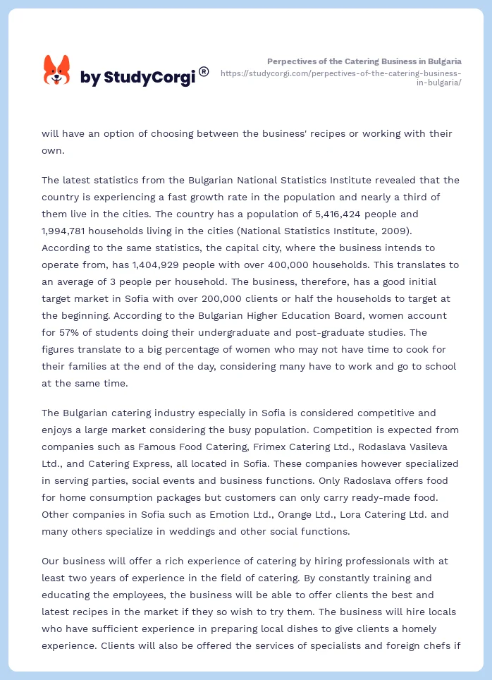 Perpectives of the Catering Business in Bulgaria. Page 2