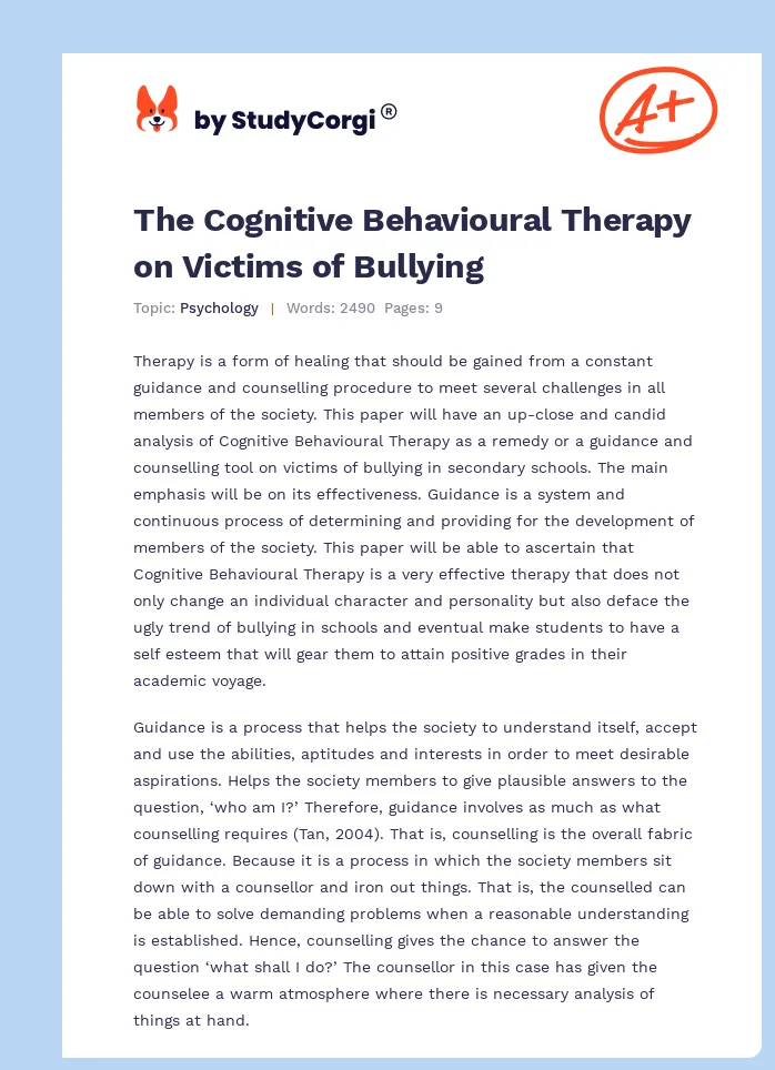 The Cognitive Behavioural Therapy on Victims of Bullying. Page 1